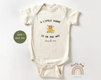 A Little Hunny is on The Way Pooh Bear Baby Announcement Baby Bodysuit, Custom Baby Bodysuit, Newborn Clothes Pregnancy Reveal