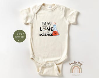 Made With Love and a Little Science Bodysuit, IVF Baby Bodysuit, Unisex Baby Clothes, IVF Baby Gift, Pregnancy Announcement Bodysuit,