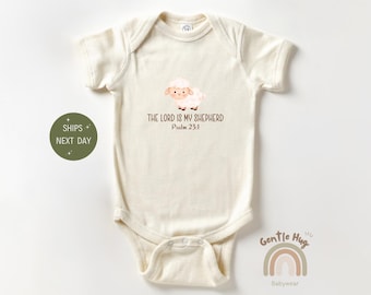 The Lord Is My Shepherd Psalm 23:1 Baby Onesie®, Christian Baby Bodysuit, Announcement Baby Onesie®, Religious Onesie®, Natural Baby Onesie®