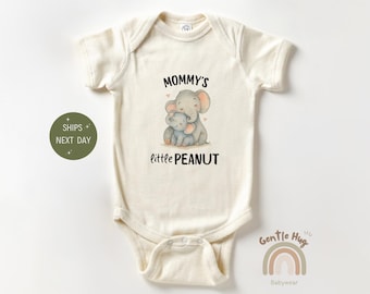 Mommy's Little Peanut Baby Bodysuit, Elephant Themed Baby Bodysuit, Natural Newborn Outfit, Cute Baby Shower Gift, Mother's Day, Best Gift