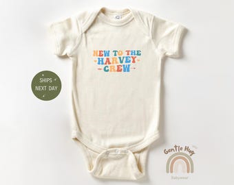 Custom Retro New To The Crew Baby Bodysuit, New To The Crew Baby Bodysuit, Family Crew Announcement Baby Bodysuit, Baby Shower Gift