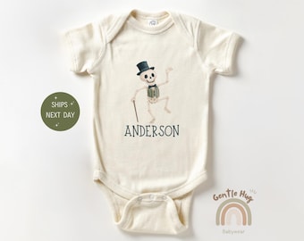 Personalized Gentleman Skeleton Baby Bodysuit, Custom Halloween Baby Bodysuit, Funny Skeleton Outfit, Spooky Baby Clothes, Cute Fall Gift