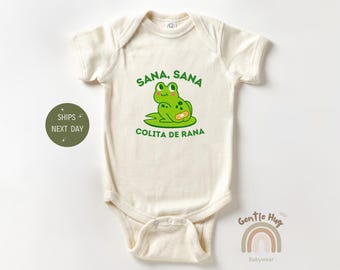 Sana Sana Colita de Rana Baby Bodysuit, Cute Spanish Baby Bodysuit, Newborn Latina Baby Bodysuit, Frog Baby Bodysuit, Funny Baby Shower Gift