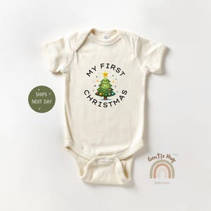 My First Christmas Baby Onesie® - Cute Modern Christmas Baby Bodysuit - Natural Christmas Onesie®
