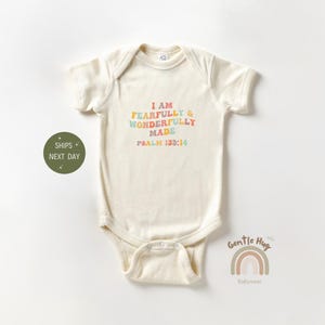 Retro I Am Fearfully And Wonderfully Made Baby Onesie®, Christian Baby Bodysuit, Psalm 139:14 Onesie®, Religious Baby Onesie®, Baby Gift