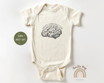 Under Construction Baby Bodysuit, Funny Baby Apparel, Brain Apparel, Future Doctor Baby Apparel, Baby Shower Gift, Cute Natural Baby Outfit