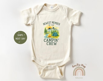 Newest Member of the Campin’ Crew Bodysuit, Cute Camping Baby Bodysuit, Outdoor Adventure Baby Outfit, Natural Baby Gift, Family Camping