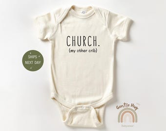 Church My Other Crib Baby Bodysuit, Christian Baby Onesie®, Newborn Natural Clothes, Cute Religious Baby Onesie®, Baby Shower Gift