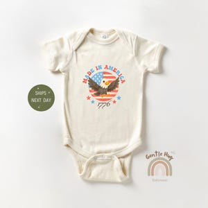 Made In America 1776 Baby Onesie®, Patriotic Bodysuit for Baby, Bald Eagle USA Outfit, 4th of July Gift, Cute Natural Baby Clothes, USA Flag