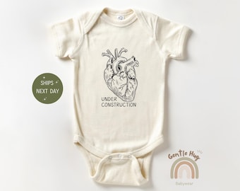 Under Construction Baby Bodysuit, Cute Anatomical Heart Design Bodysuit, Funny Baby Clothes, Newborn Gift, Baby Shower Outfit
