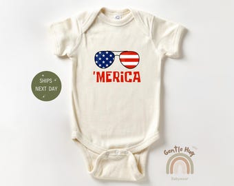 American Glasses Baby Bodysuit, Patriotic Baby Bodysuit, USA Flag Glasses, Cute Fourth of July Baby Bodysuit, Independence Day Baby Bodysuit
