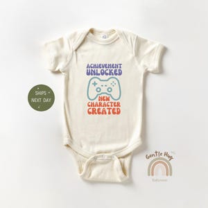 Achievement Unlocked Onesie®, New Character Created Onesie®, Retro Gaming Baby Reveal Bodysuit, Gamer Parent&#39;s Baby Onesie® Gaming Onesie®
