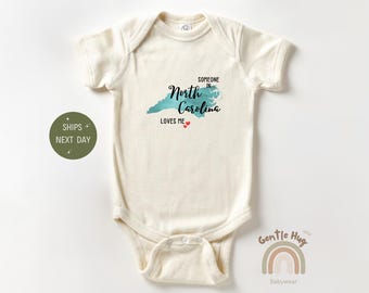 Someone In North Carolina Loves Me Baby Bodysuit, Cute State Baby Bodysuit, Long Distance Gift, Natural Baby Outfit, Baby Shower Gift