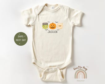 Personalized Halloween Baby Bodysuit, Custom Pumpkin Baby Bodysuit, Cute Spooky Fall Outfit, Baby Clothes, Baby Shower Gift