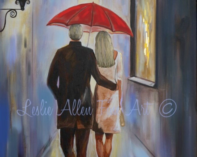 Couple Art Print Red Umbrella Couple Painting Romantic Art Etsy