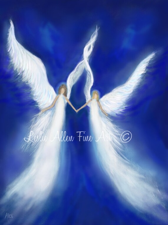 Angel Art Print Angels Sisters Friends Girls Guardian Angel Paintings Angel Wall Art Decor Spiritual Religious My Angels Above