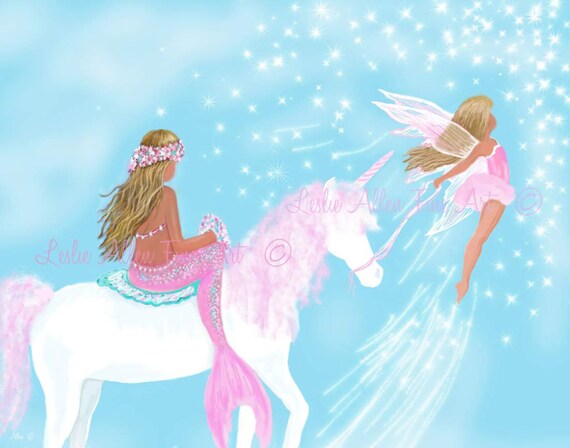 Mermaid Painting Art Print Fairy Art Unicorn Painting Faery Etsy