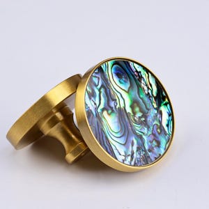 Abalone Shell Cabinet Knobs, Brass Iridescent Pulls, Drawer Handles for Modern Coastal Decor