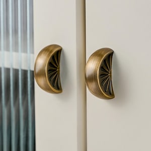 Brass Half Circle Cabinet Knobs: Citrus Sunburst Design