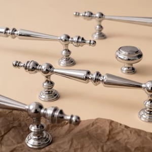 Vintage Cabinet Hardware, Polished Chrome Knobs and Pulls – Retro Shine for Kitchen or Bath