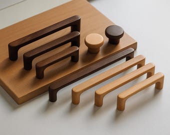 Wooden Drawer Pulls, Solid Walnut and Beech wood cabinet handles for Home improvement, Dresser Handles