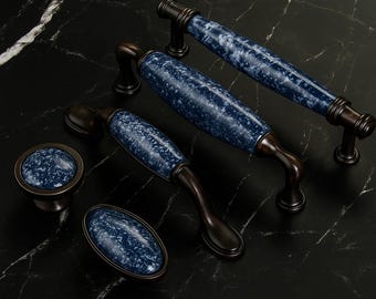 Blue Cabinet Hardware, Ceramic Knobs and Pulls for Kitchen Cabinets and vintage hardware