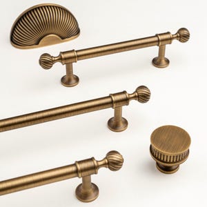 Vintage Brass Cabinet Hardware – Fluted Drawer Pulls and Knobs – For Classic Kitchens and Dressers