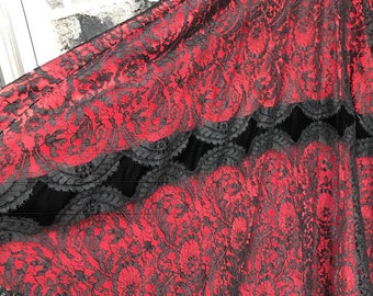 SPECTACULAR 1950's prom evening cocktail formal red taffeta black velvet lace dress modern small (27" waist) - reasonable offers considered