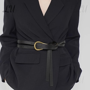 French Chic Cowhide Double Strap Belt, Gold Horseshoe Buckle Belt, Adjustable  Waist Belt, Blazers Dresses Belt, Double Leather Belt