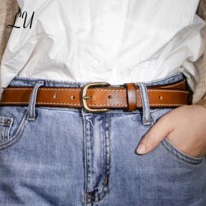 Handmade Cowhide Ranger Style Belt, Chic Copper buckle Belt, Women Retro Black Belt,Leather Women&#39;s Designer Belt,  Everyday Wear Belt