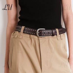 Handmade Cowhide Gothic Studded Leather Belt, Punk Rock Leather Belt,Black Belt with Silver Studs,  Studded Waist Belt for Gothic Lover