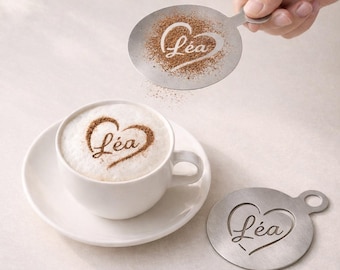 Plantilla Café Personalizada en Acero Inoxidable, Logo Latte Art a Medida, Herramienta Barista Alimentaria
