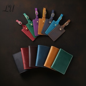 Full-Grain Leather Personalized Passport Holder & Luggage Tag Set, Custom Passport Wallet, Wedding Gift, Gift for Couples,Travel Accessories