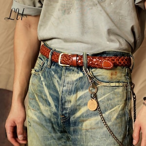 Francuski pasek ze skóry bydlęcej vintage, cienki pleciony pasek, unisex, ręcznie tkany cienki pasek, ręcznie robiony pasek wysokiej jakości dla mężczyzn i kobiet, pasek do jeansów