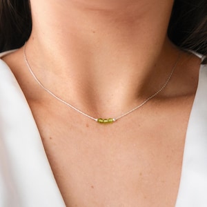 Peridot Handgjort Minimalistiskt Halsband, Tunn Ormkedja, Augusti Födelsesten, 925 Sterling Silver