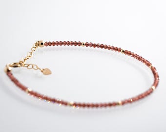 Garnet Dainty Bracelet, 14K Gold Filled, Sparkling Faceted Tiny Beads