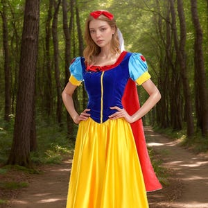 Snow White Princess Costume Set for Adults - Vintage Fairytale Full-Length Dress, Cute Disney Halloween Cosplay Outfit for Women