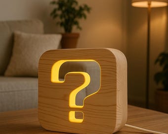Wooden Question Mark Night Light | USB Decorative Lamp for Home Gift & Nursery, Handmade Lamp, question mark gift