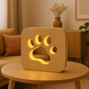 Handmade Bedside Night Light, Wooden Paw Design Lamp – Pine USB LED, Red, Blue & Warm White Options animal lover gift