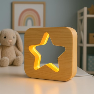 Wooden Star Night Light | USB Decorative Lamp for Home Gift & Nursery, Handmade Lamp, star design lamp