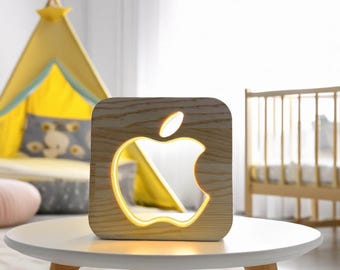 Wooden Apple Design Night Light | USB Decorative Lamp for Home Gift & Nursery, Handmade Lamp, Apple Light lamp