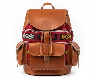 Handgemachter Leder Rucksack, Gewebte Ethnische Reisetasche, Boho Laptop Tasche, cup 2026