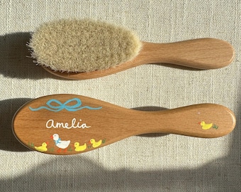 Blue Duck Baby Brush: Personalized Hand Painted Beechwood Hairbrush