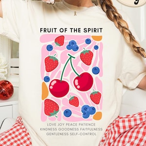 Fruit of the Spirit Christian Comfort Color Tshirt, Retro Bible Verse Tshirt, Still Life Fruit Art, Trendy Art Shirt Women&#39;s Faith Apparel