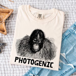 Comfort Colors® Funny Animal Shirt | Photogenic Monkey Graphic Tee | Vintage Orangutan Drawing Shirt | Soft Washed Meme T-Shirt