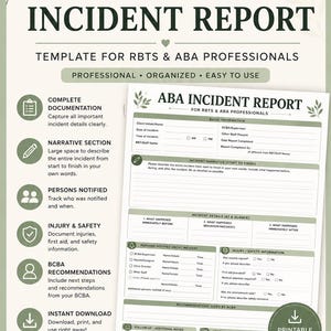 Incident Report Template | RBT Incident Documentation Template | Behavior Incident Report Template | Printable PDF