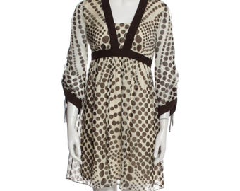 Milly RARE NWT Vintage Silk Chiffon Polka Dot Dress, Brown Flare Dress, Size 2
