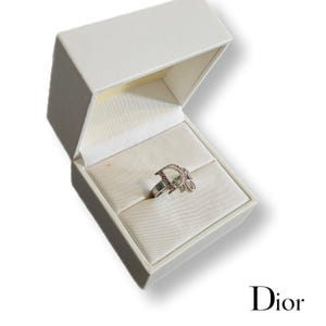 Dior Silver Millennium Pink Crystal Diorrisimo Ring w/ Box, Vintage Y2K, Size 6