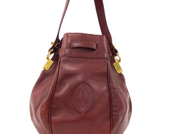 Cartier [Authentic] Must de Seau Bordeaux Red Leather Drawstring Bucket Bag, GUC