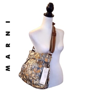 Marni | Rare NWT Neutral Print Satin & Vinyl Coated Vintage Shoulder Bag w/ COA